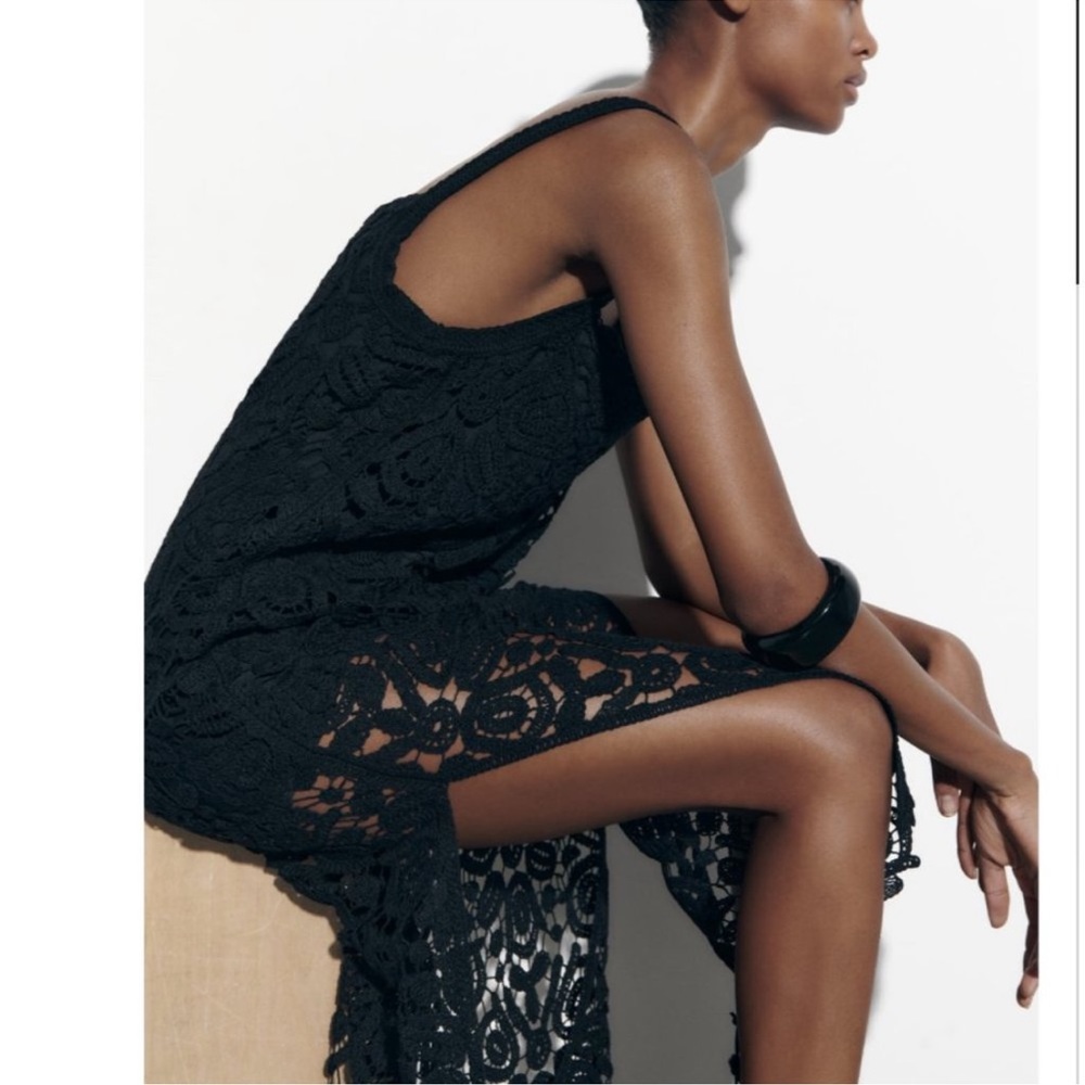ZARA MACRAMÉ LACE KNIT DRESS - Picture 3 of 16